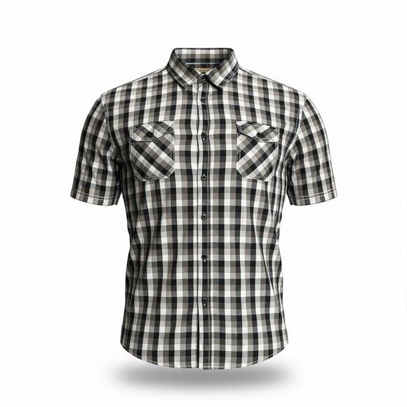 Plaid Black & White Men's Fish Short Sleeve Shirt by Sonoma Size XXL Pre-owned - Picture 2 of 11
